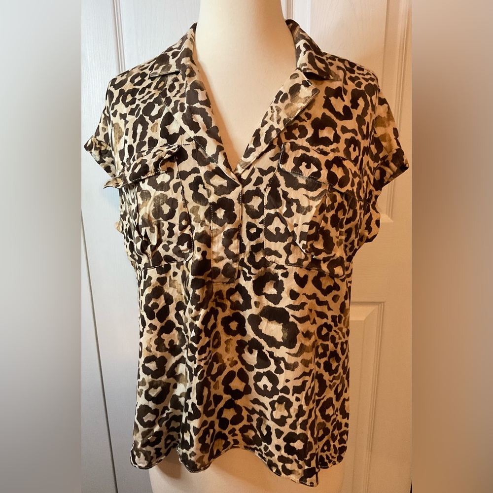 Rose + Olive‎ Leopard Animal Print Blouse Top Size Medium